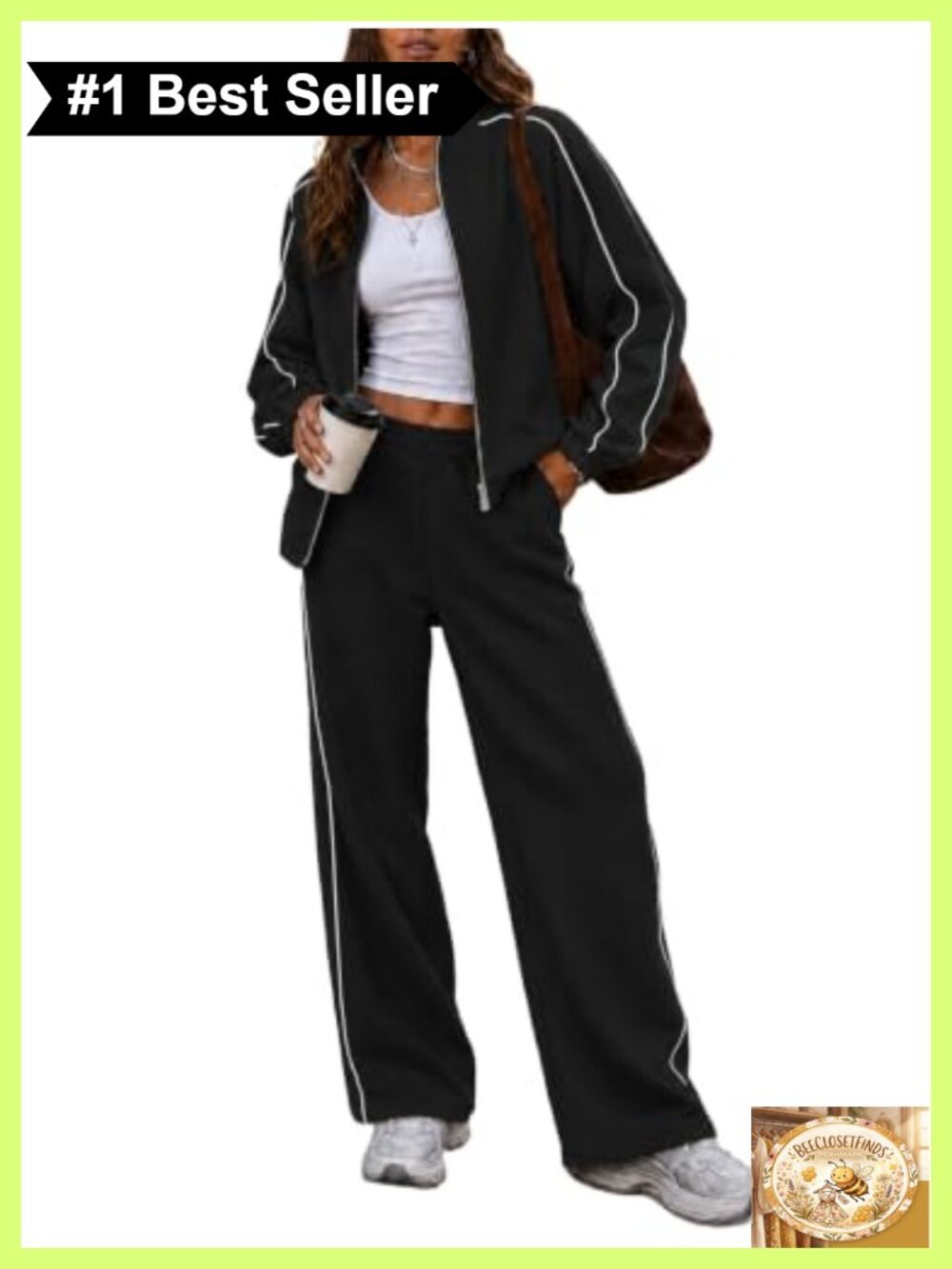 Fisoew Women's 2 Piece Sweatsuit Set Full Zip Top Wide Leg Pants Loungewear